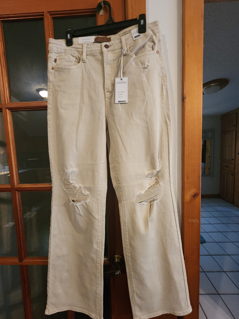Judy Blue Cream Distressed Wide-Leg Jeans